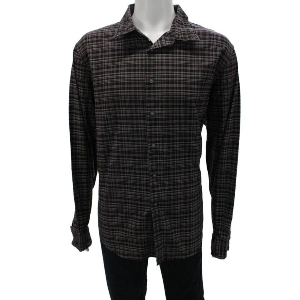 John Varvatos Star USA Mens Cotton Plaid Button Up Shirt Burgundy Size XL